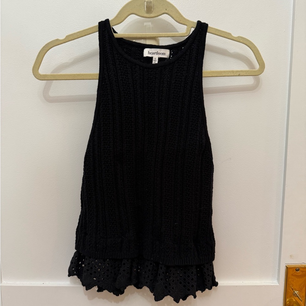 Heartloom Black Knit Tank with Eyelet Peplum